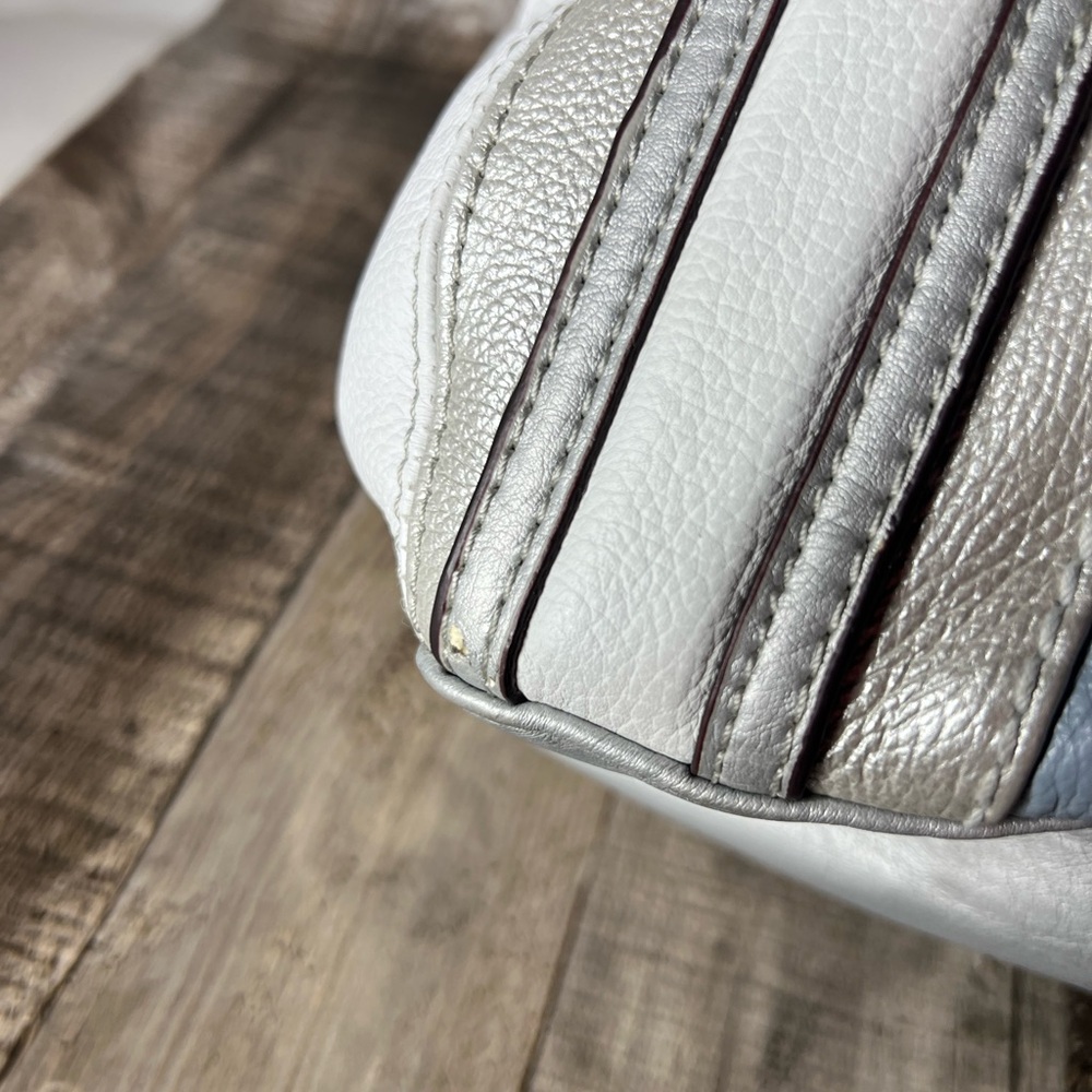 TIGNANELLO Silver Blue Colorblock Leather Satchel Shoulder Bag Belt Accents - Picture 12 of 16